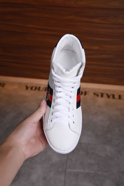 Gucci Ace Bee Stripe White Leather High-Top Sneakers
