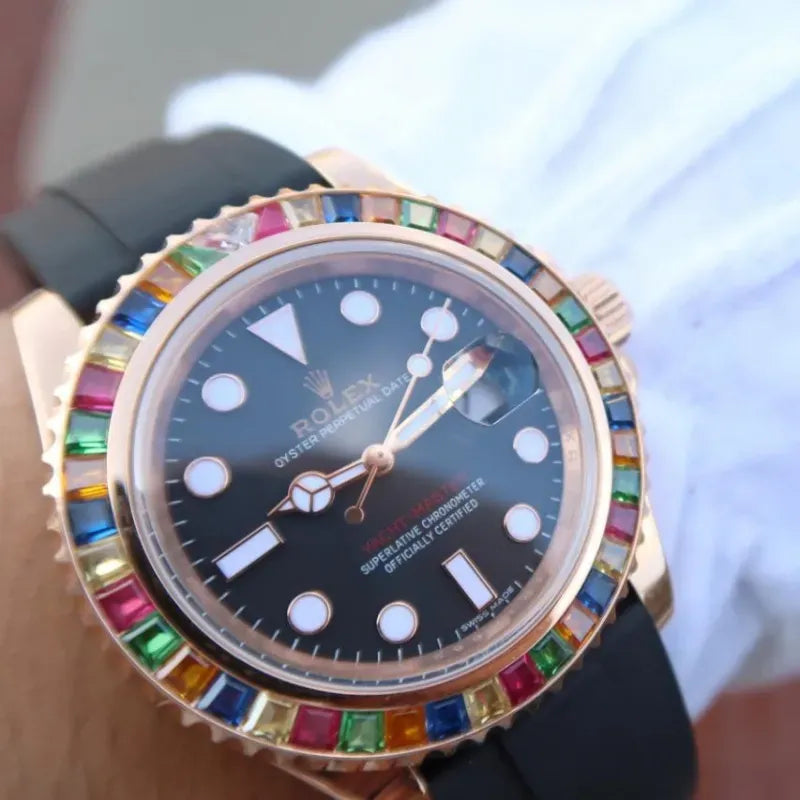 YACHT MASTER 1 GOLDEN DIAMOND BEZEL BLACK DIAL 40MM