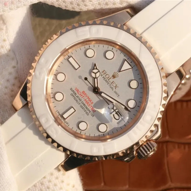 YACHT MASTER 1 BAYMAX ROSE GOLD MIX WHITE RUBBER STRAP 40MM