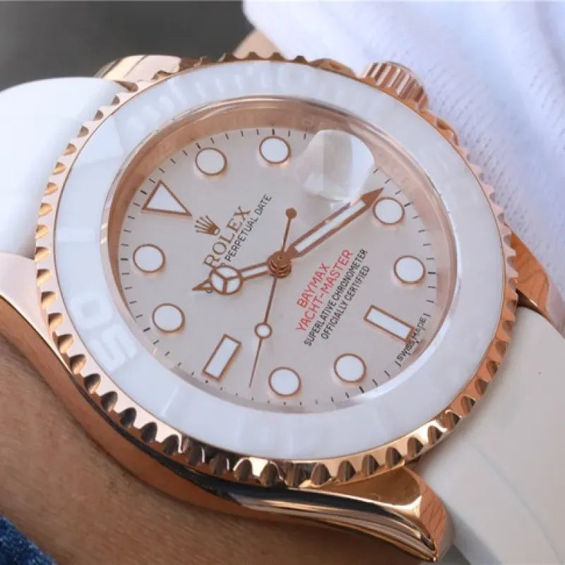 YACHT MASTER 1 BAYMAX ROSE GOLD MIX WHITE RUBBER STRAP 40MM