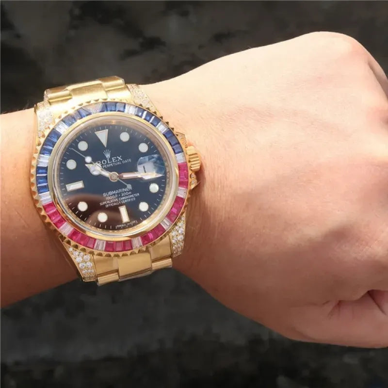 SUBMARINER GOLDEN BLUE / RED DIAMOND BLACK DIAL 40MM