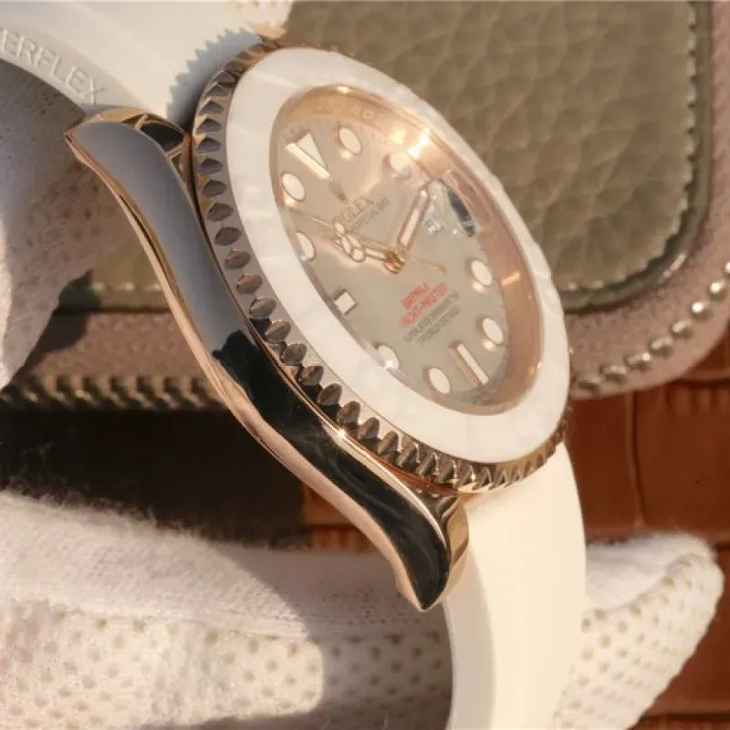 YACHT MASTER 1 BAYMAX ROSE GOLD MIX WHITE RUBBER STRAP 40MM
