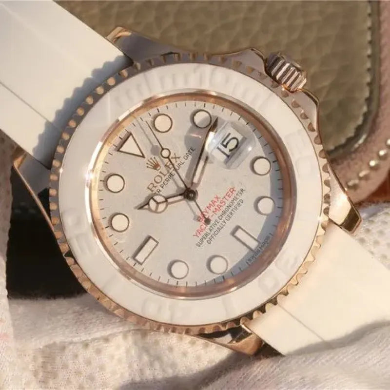 YACHT MASTER 1 BAYMAX ROSE GOLD MIX WHITE RUBBER STRAP 40MM