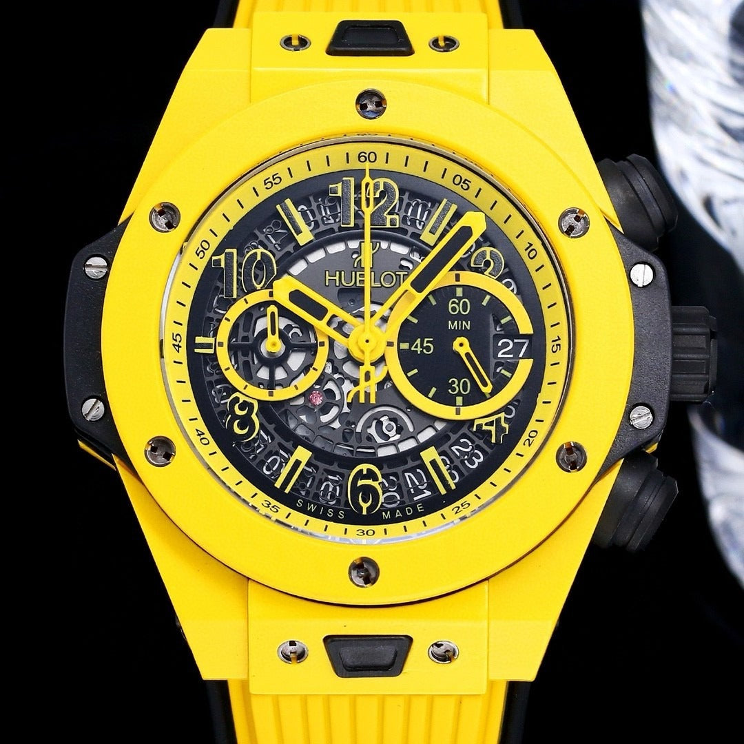 Hublot Big Bang Multi Color Chronograph Watch – Luxury Skeleton Dial, Rubber Strap, Swiss Made
