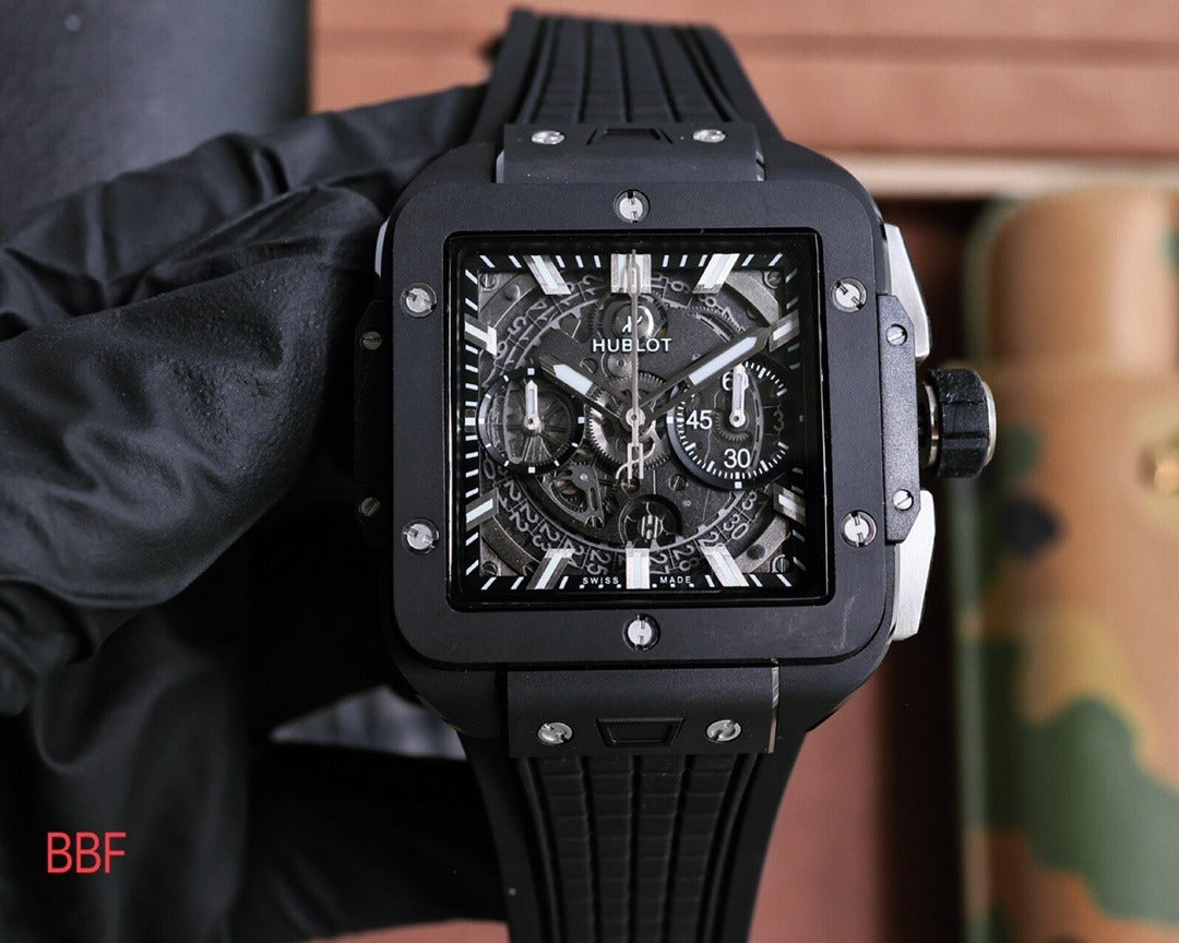 Hublot Square Bang Unico King Gold with Black Dial and Rubber Strap