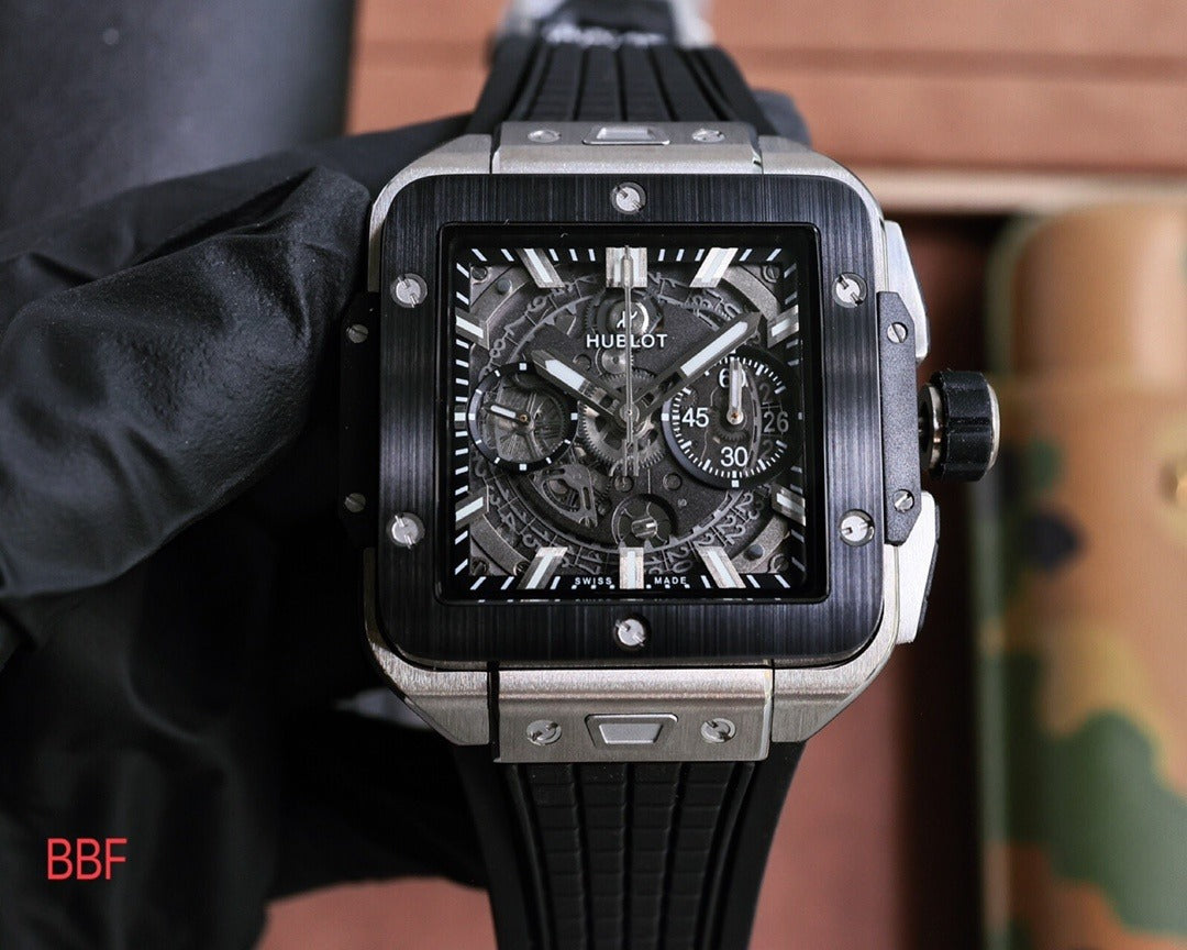 Hublot Square Bang Unico King Gold with Black Dial and Rubber Strap