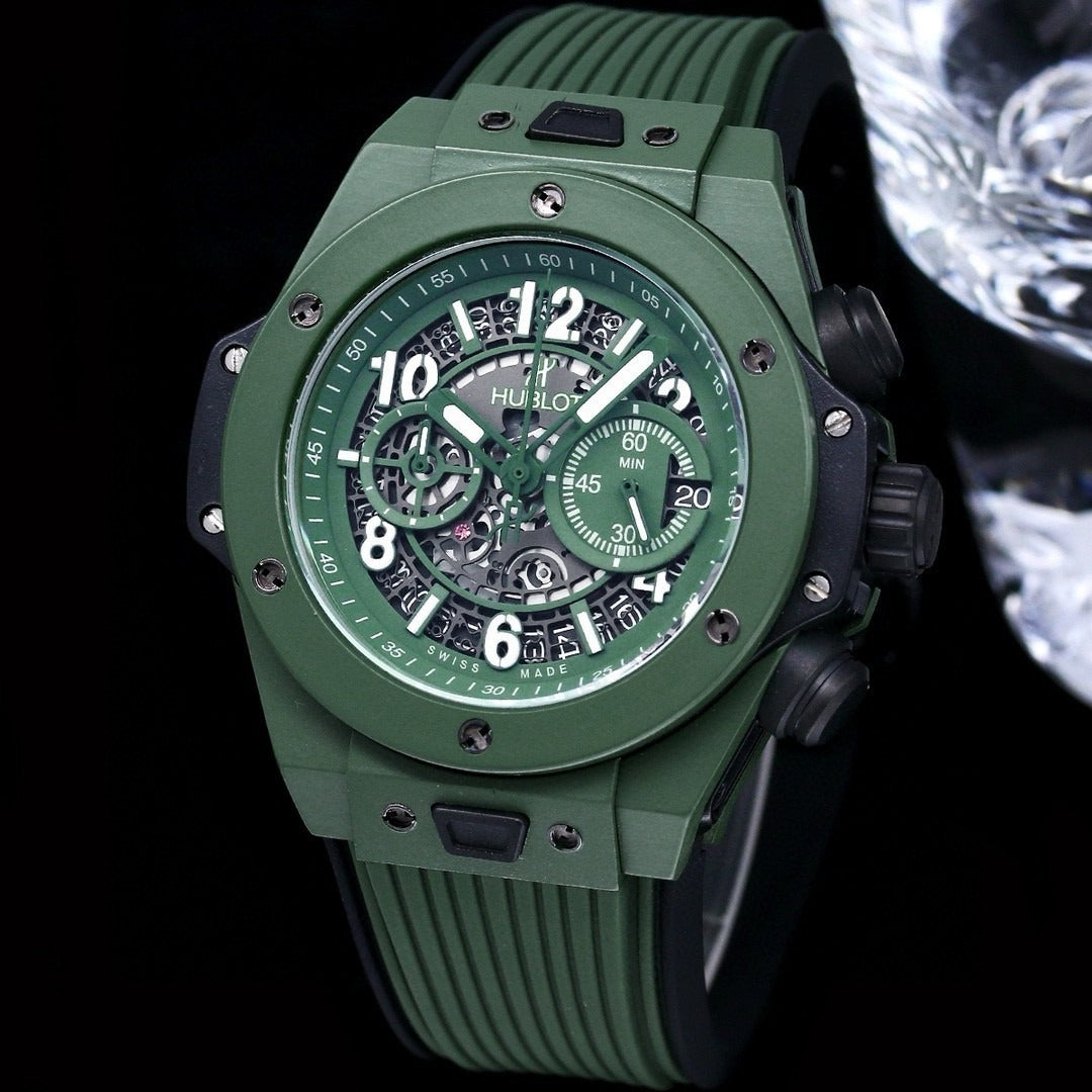 Hublot Big Bang Multi Color Chronograph Watch – Luxury Skeleton Dial, Rubber Strap, Swiss Made