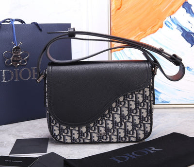 Christian Dior Saddle Flap Bag | Black Oblique Monogram Canvas
