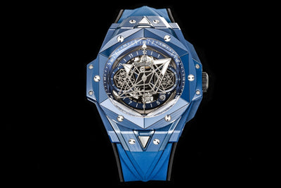 Blue Ceramic Hublot Sang Bleu with Geometric Skeleton Dial