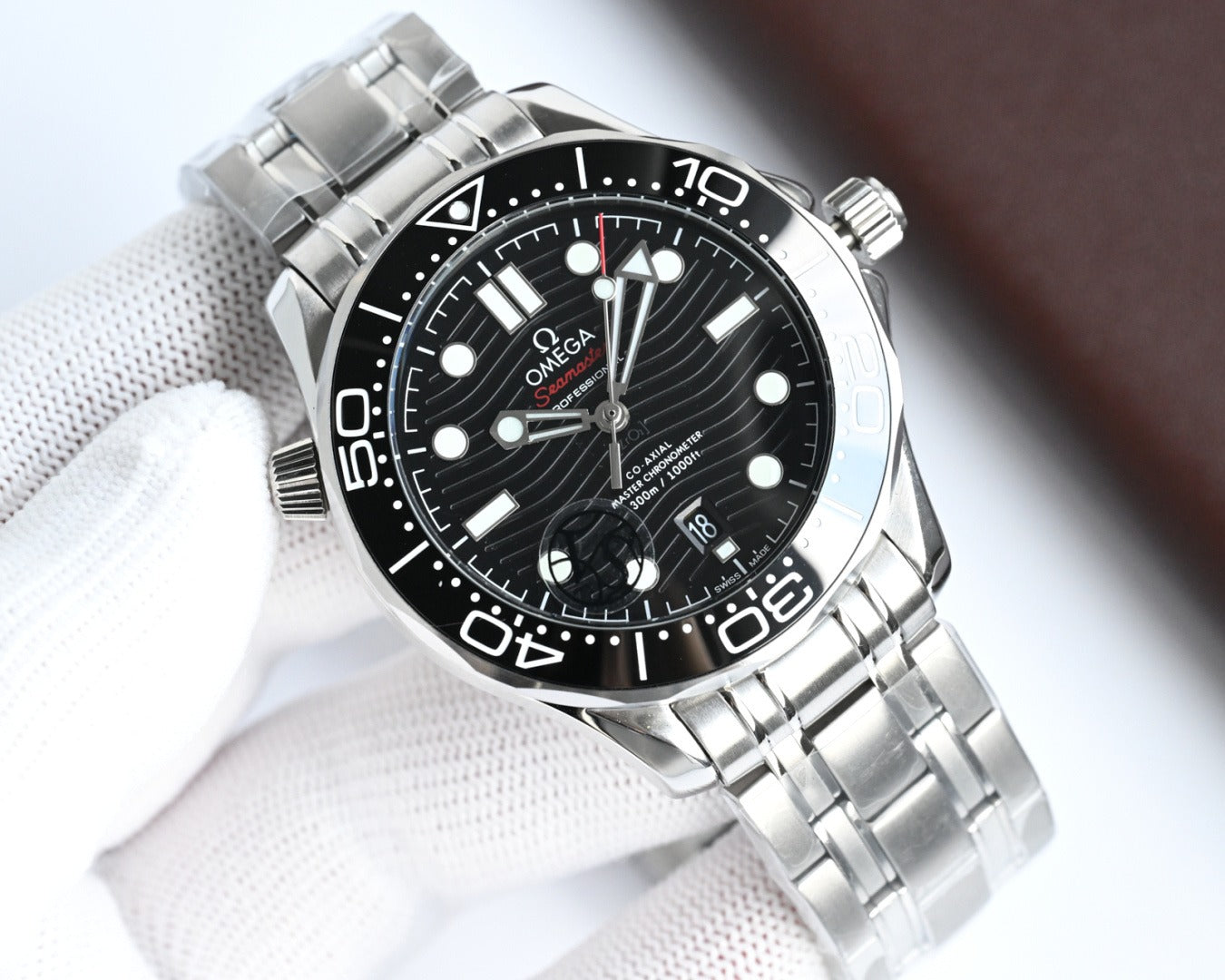 Stainless Steel Omega Seamaster with White Ceramic Dial