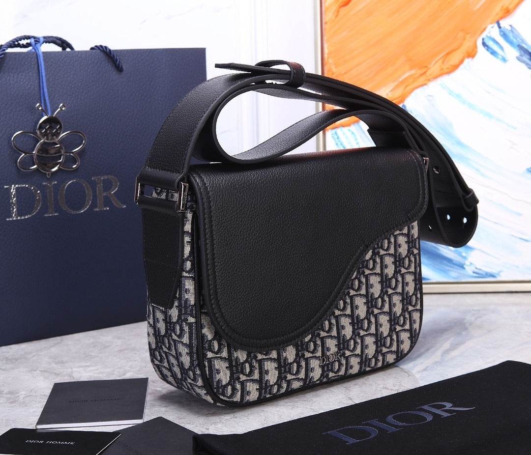 Christian Dior Saddle Flap Bag | Black Oblique Monogram Canvas