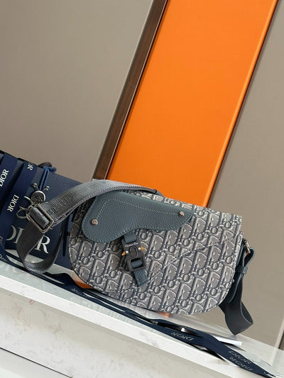 Christian Dior Saddle Bag | Grey Oblique Monogram Jacquard | Tactical Strap