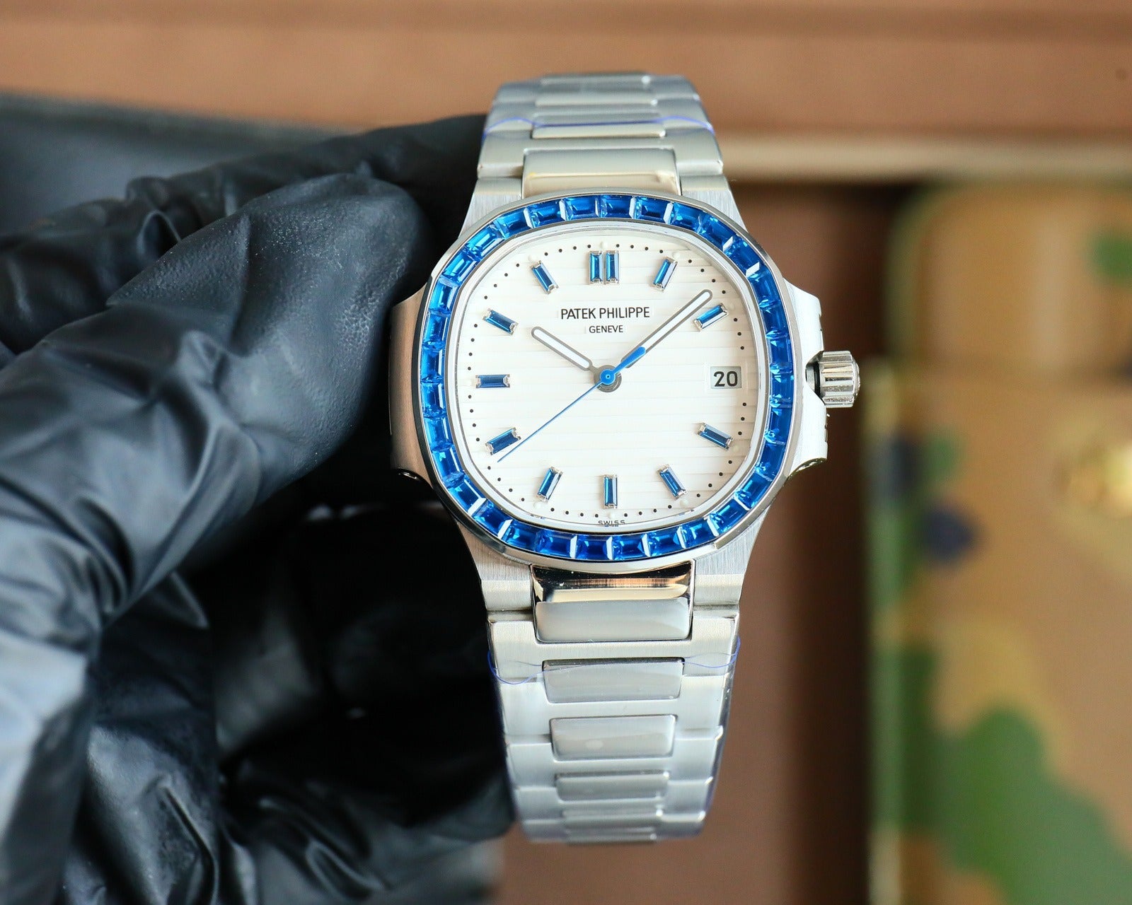 Patek Philippe Nautilus Style Automatic Watch | Sapphire Bezel, Stainless Steel