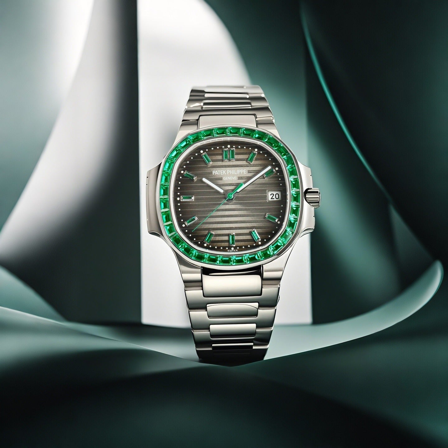 Patek Philippe Nautilus Style Automatic Watch | Gem-Set Bezel, Steel & Rose Gold