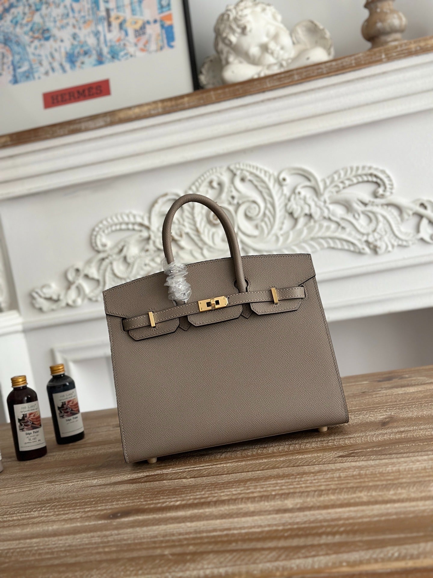Hermes Birkin Style Handbag | 25cm Epsom Leather Tote | Asphalt Gray, Gold Hardware