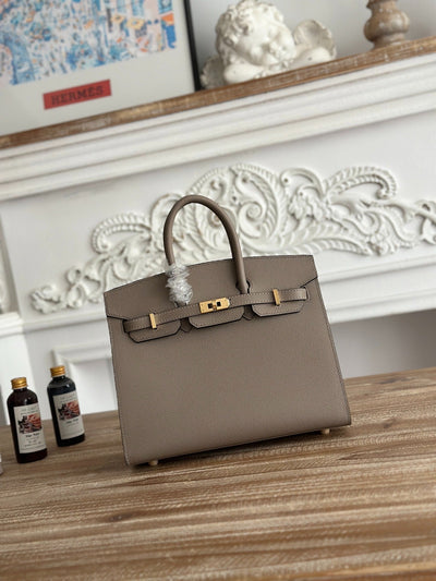 Hermes Birkin Style Handbag | 25cm Epsom Leather Tote | Asphalt Gray, Gold Hardware