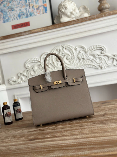 Hermes Birkin Style Handbag | 25cm Epsom Leather Tote | Asphalt Gray, Gold Hardware