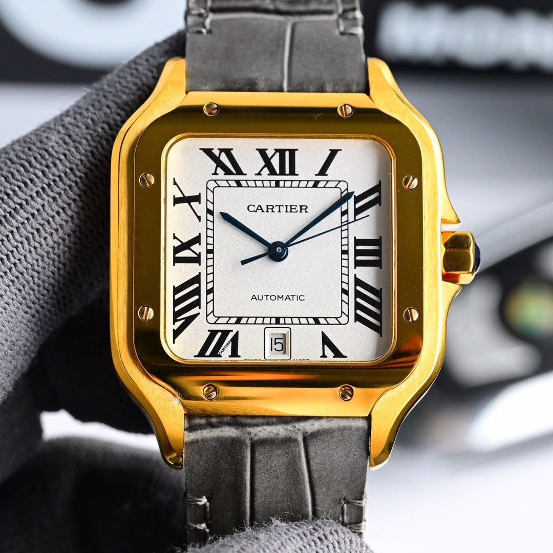 Cartier Santos Dumont Gold Case on Grey Leather Strap
