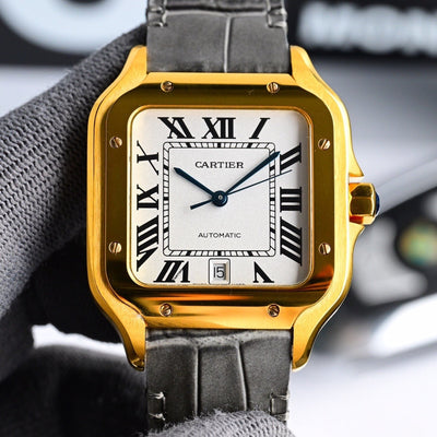 Cartier Santos Dumont Gold Case on Grey Leather Strap