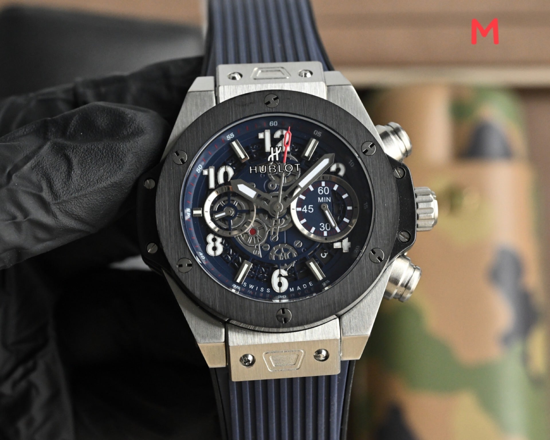 Hublot Big Bang Unico Rose Gold with Black Dial and Blue Strap