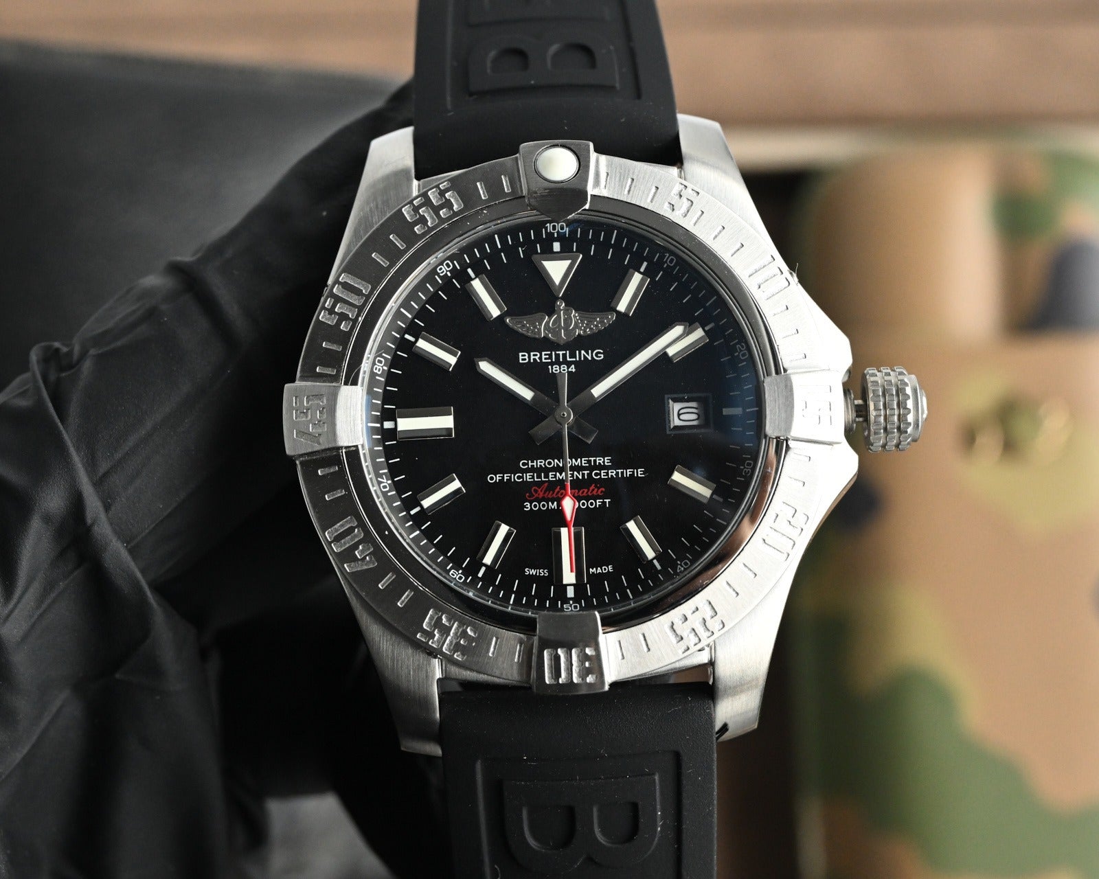 Breitling Super Avenger Automatic Watch 44mm | Black, Yellow Dial | Rubber & Fabric Strap
