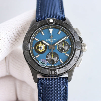 Breitling Super Avenger Chronograph 46 Automatic Watch | Men's Black/Blue Dial & Nylon Strap