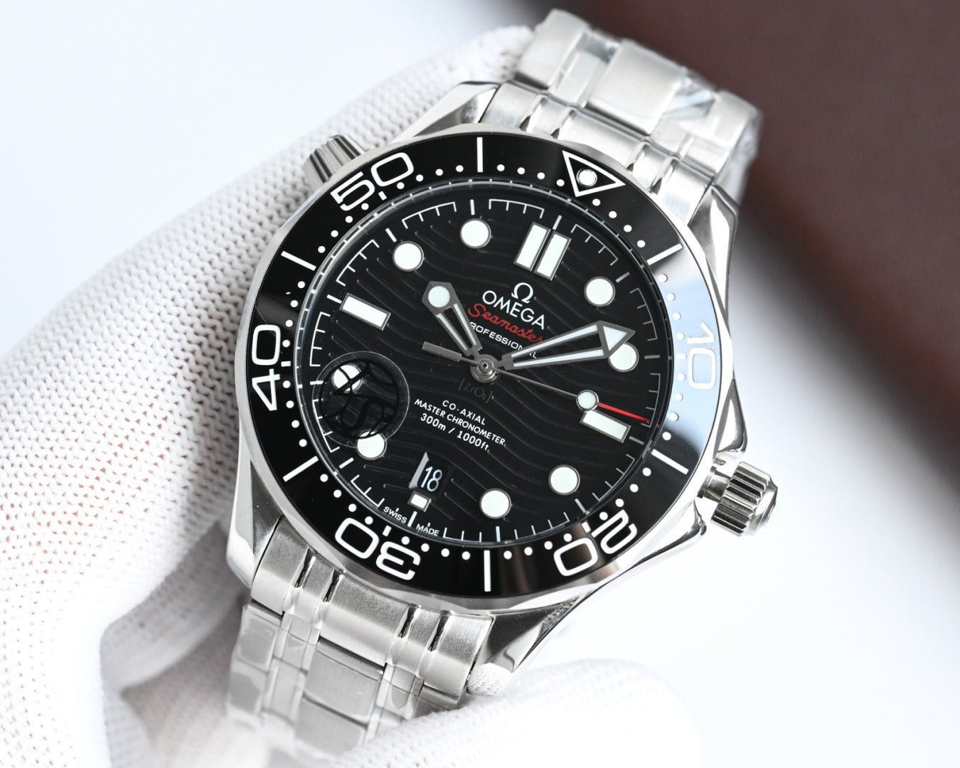 Stainless Steel Omega Seamaster with White Ceramic Dial