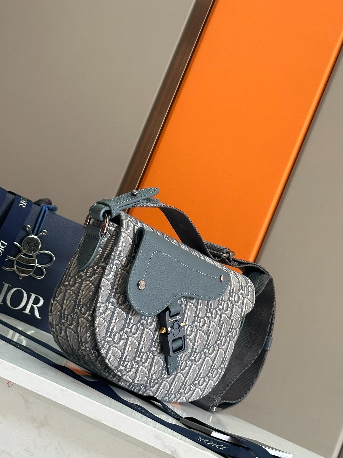 Christian Dior Saddle Bag | Grey Oblique Monogram Jacquard | Tactical Strap