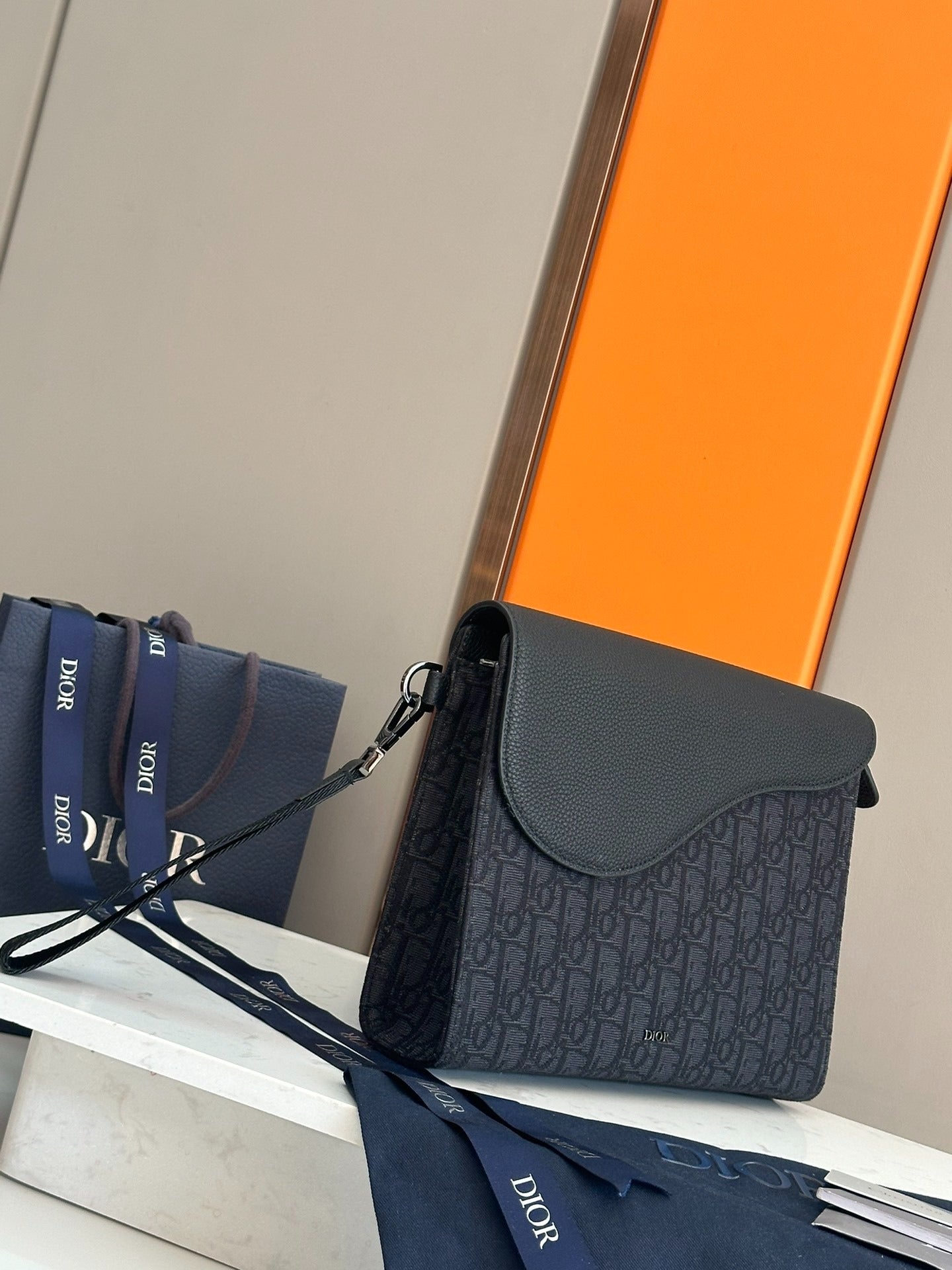 Christian Dior Oblique Flap Pouch | Black Monogram Leather Crossbody
