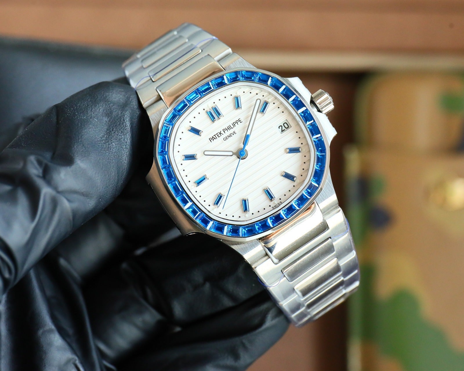 Patek Philippe Nautilus Style Automatic Watch | Sapphire Bezel, Stainless Steel