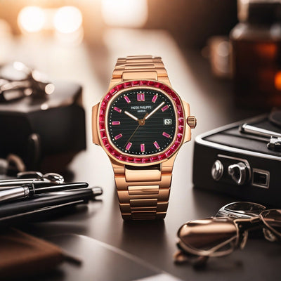 Patek Philippe Nautilus Style Automatic Watch | Gem-Set Bezel, Steel & Rose Gold