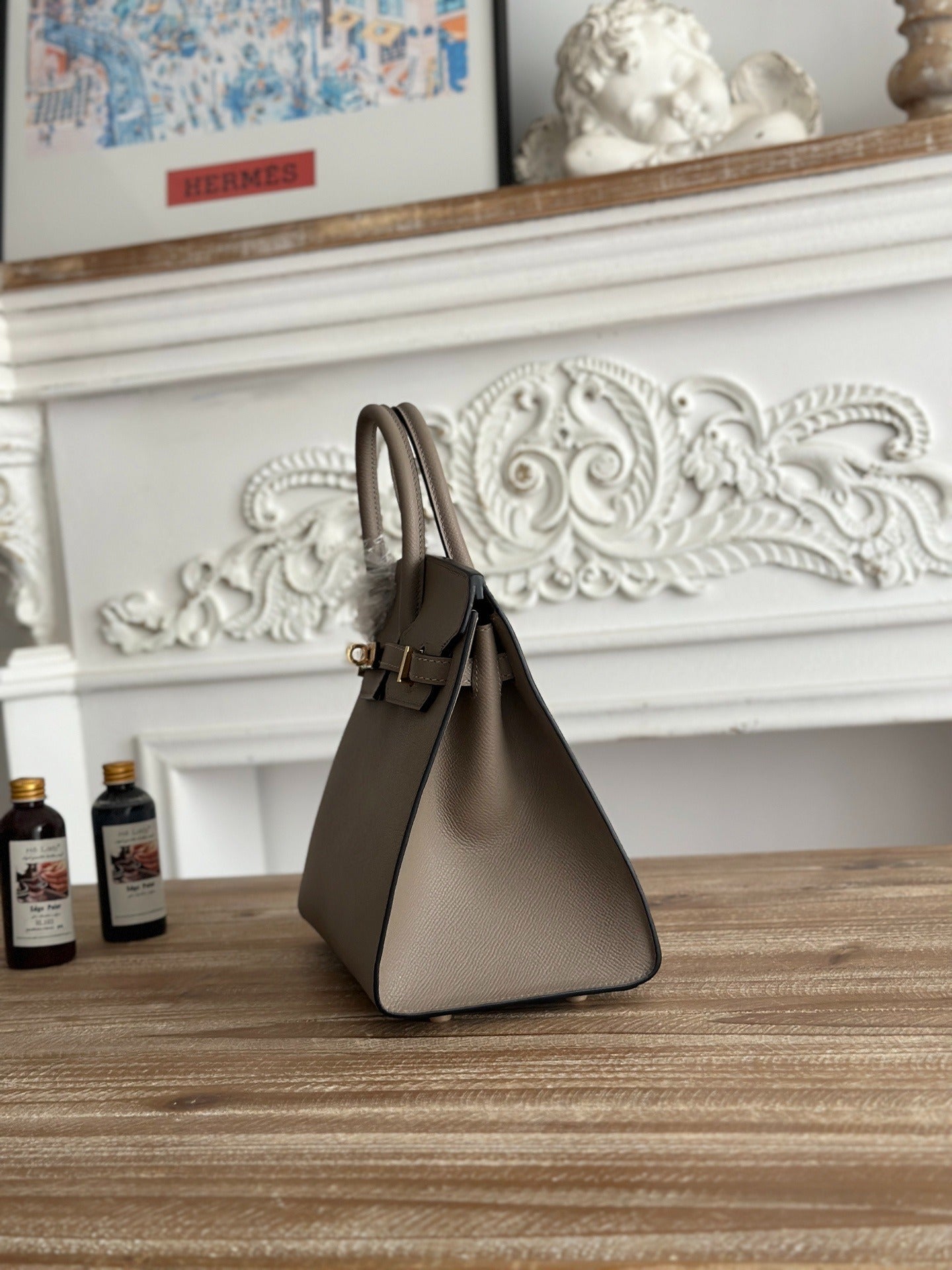 Hermes Birkin Style Handbag | 25cm Epsom Leather Tote | Asphalt Gray, Gold Hardware