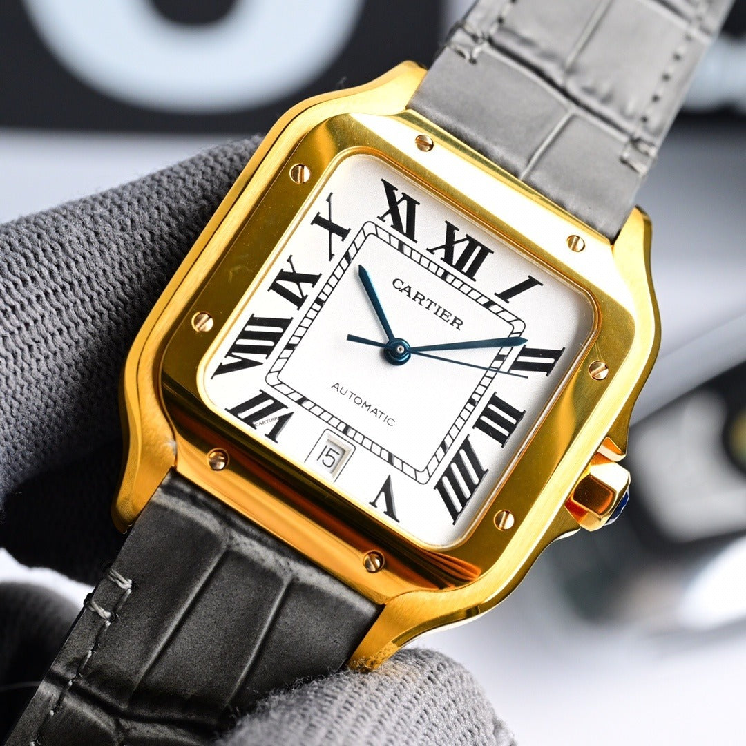 Cartier Santos Dumont Gold Case on Grey Leather Strap