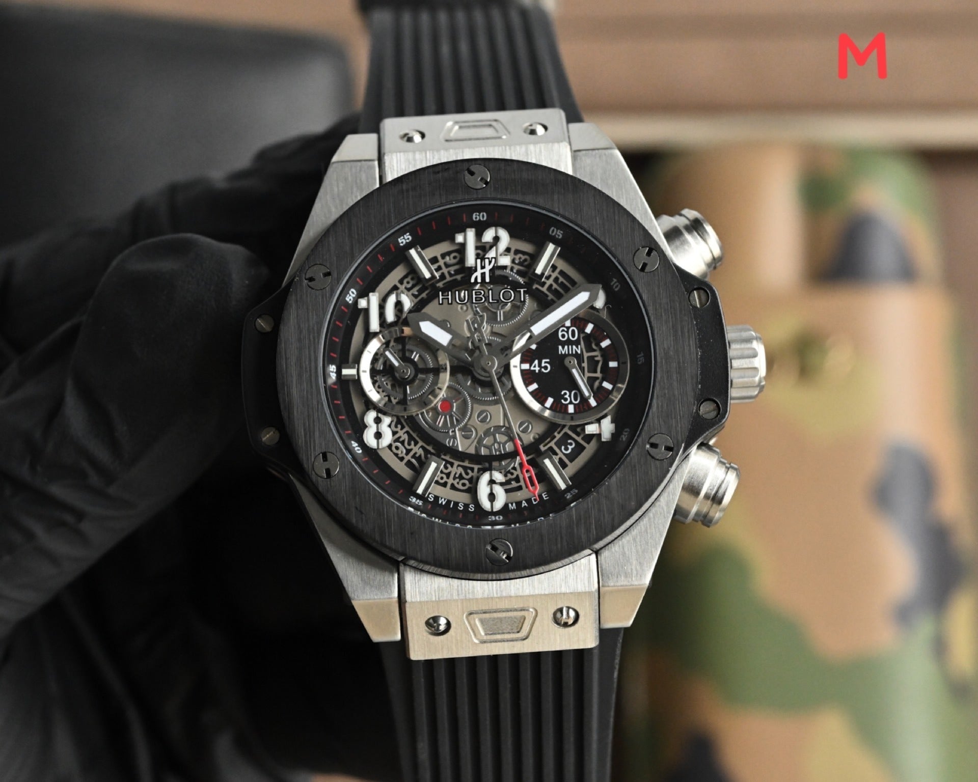 Hublot Big Bang Unico Rose Gold with Black Dial and Blue Strap