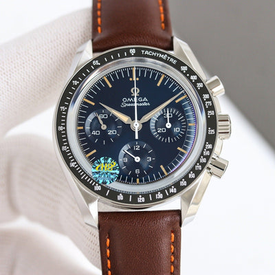 Stainless Steel Omega Speedmaster on Brown Leather Strap