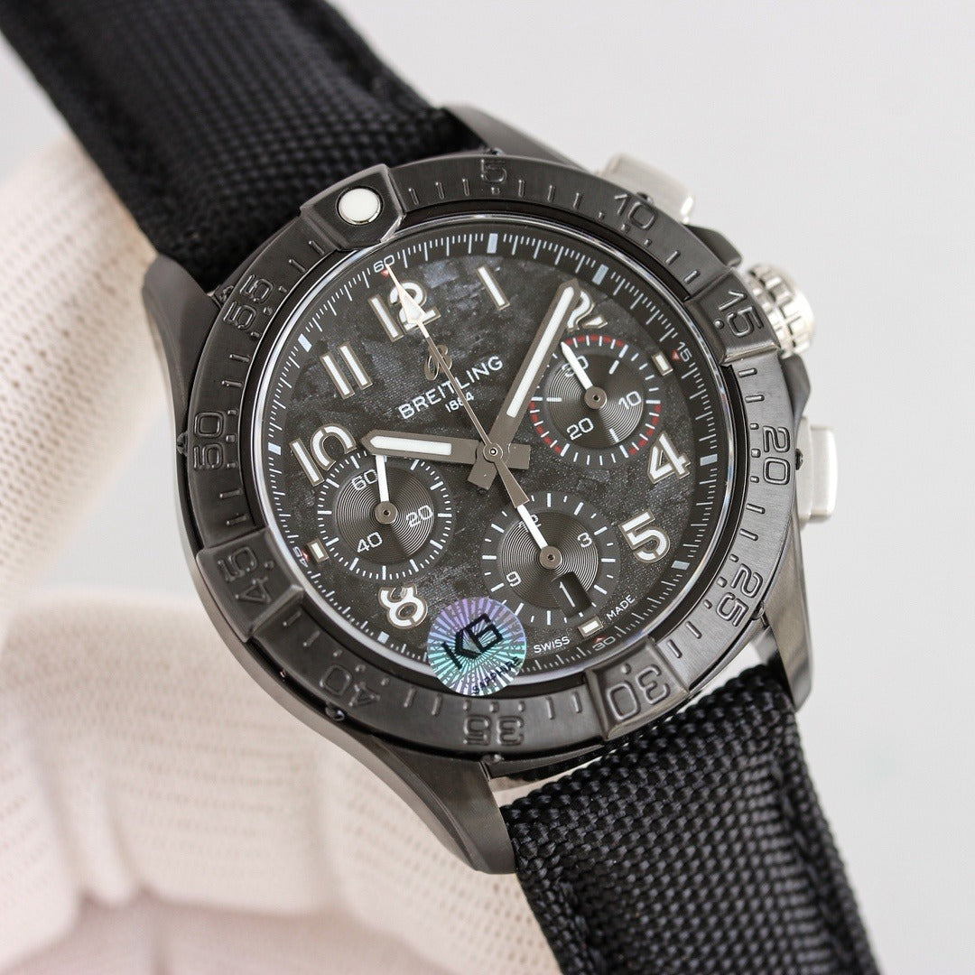 Breitling Chronograph Black Dial Men’s Watch – Tactical Carbon Fiber Case, Swiss Made, 44mm