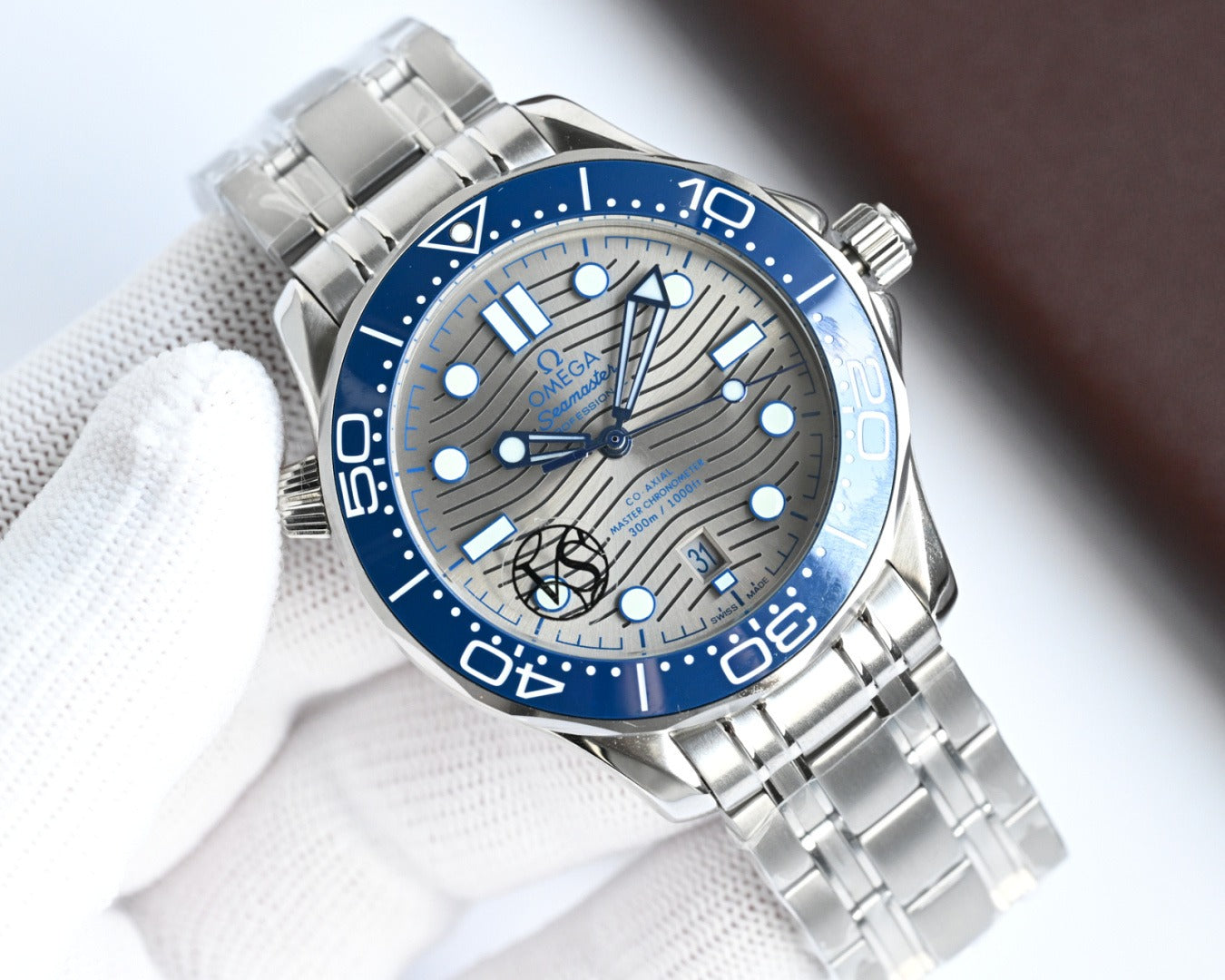 Stainless Steel Omega Seamaster with White Ceramic Dial