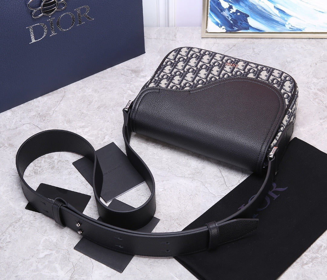 Christian Dior Saddle Flap Bag | Black Oblique Monogram Canvas