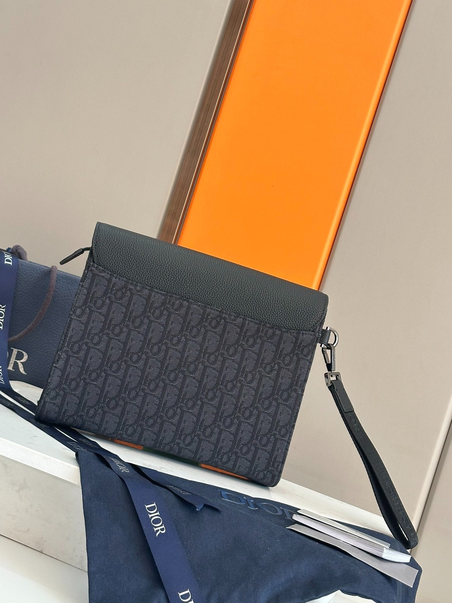 Christian Dior Oblique Flap Pouch | Black Monogram Leather Crossbody