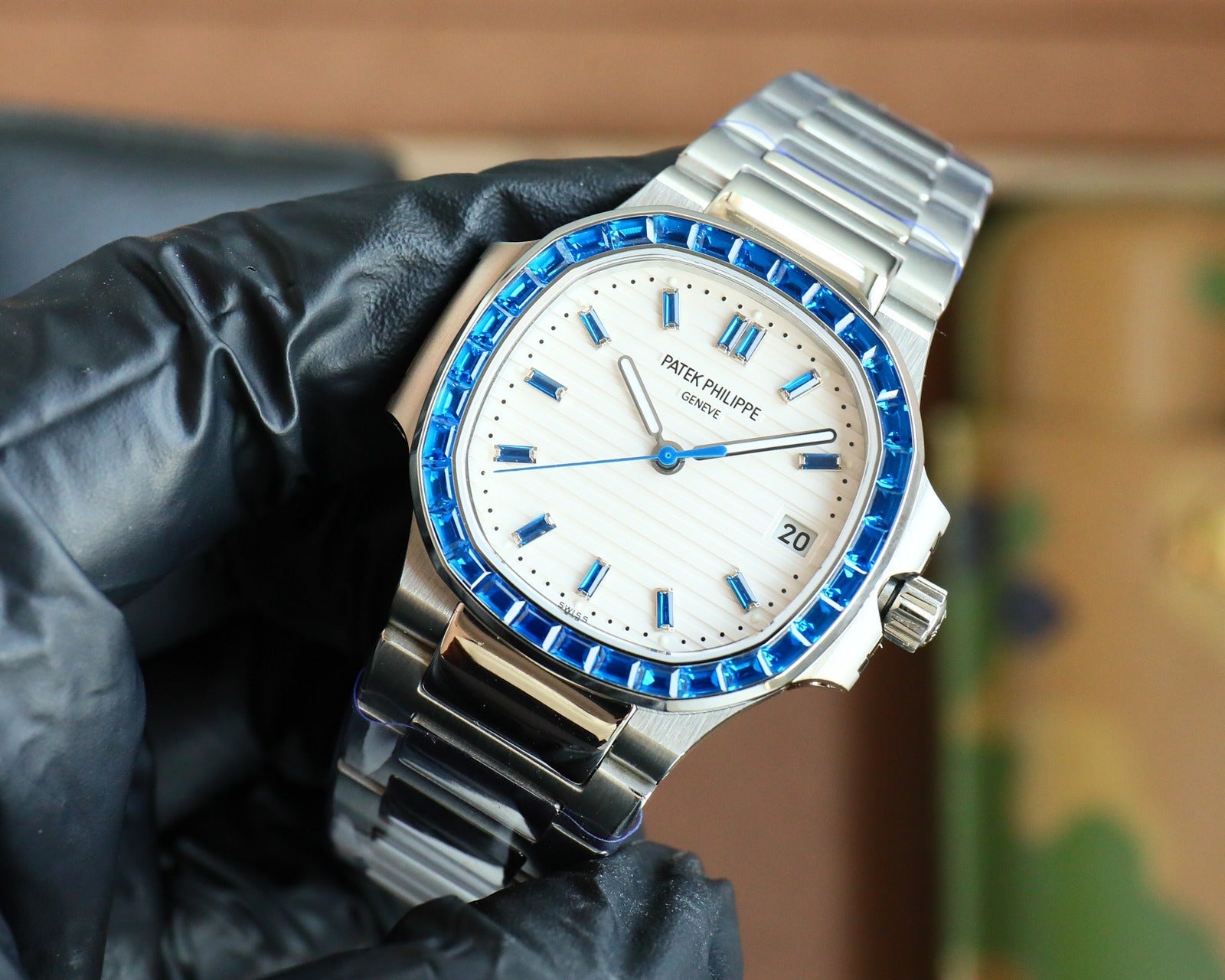 Patek Philippe Nautilus Style Automatic Watch | Sapphire Bezel, Stainless Steel