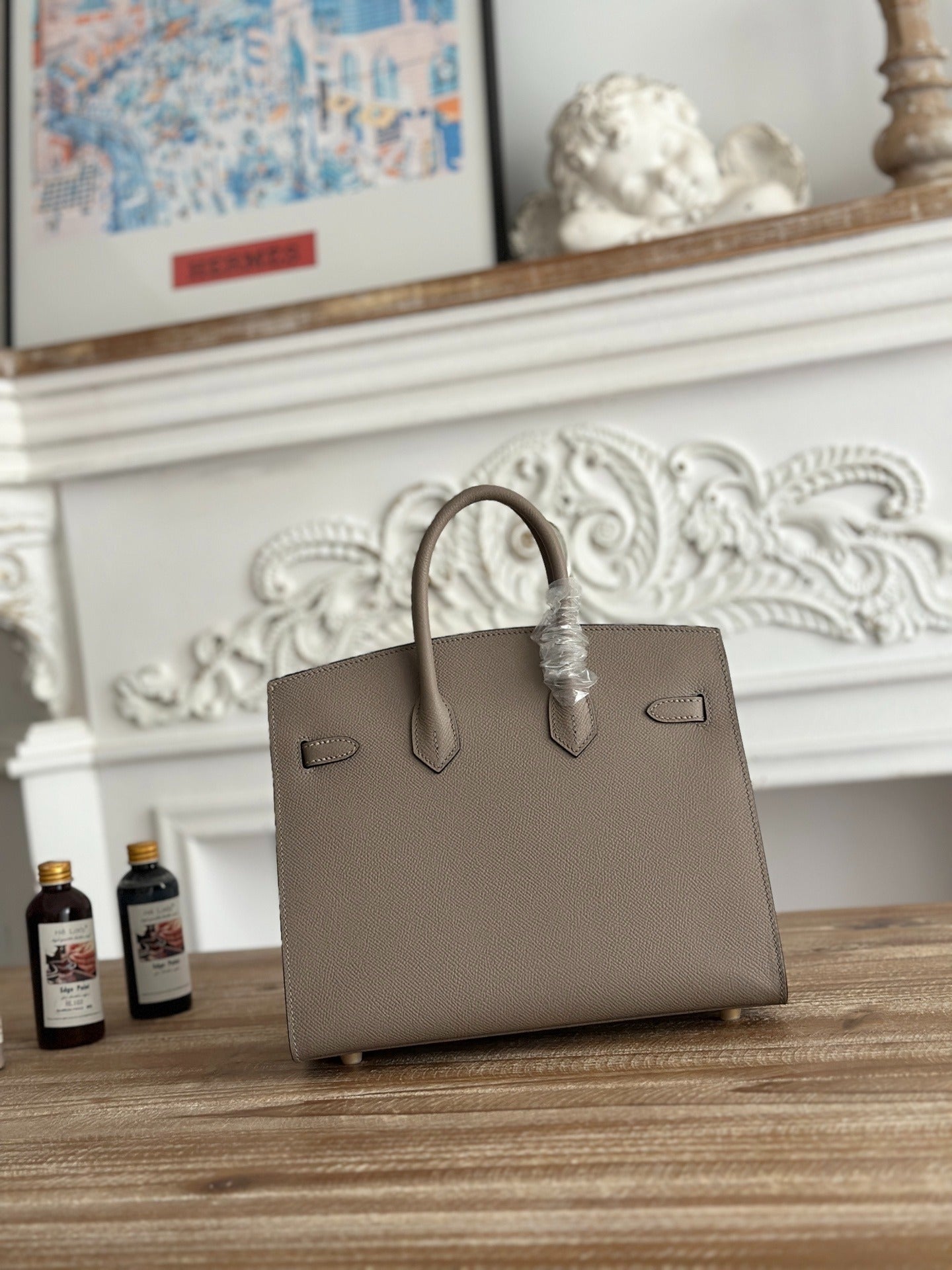 Hermes Birkin Style Handbag | 25cm Epsom Leather Tote | Asphalt Gray, Gold Hardware
