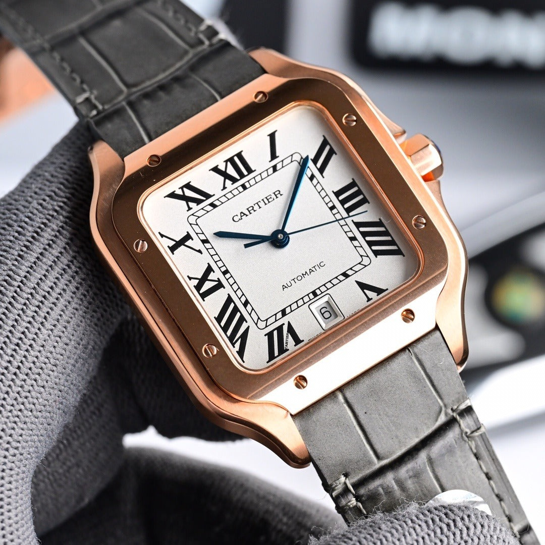 Cartier Santos Dumont Gold Case on Grey Leather Strap