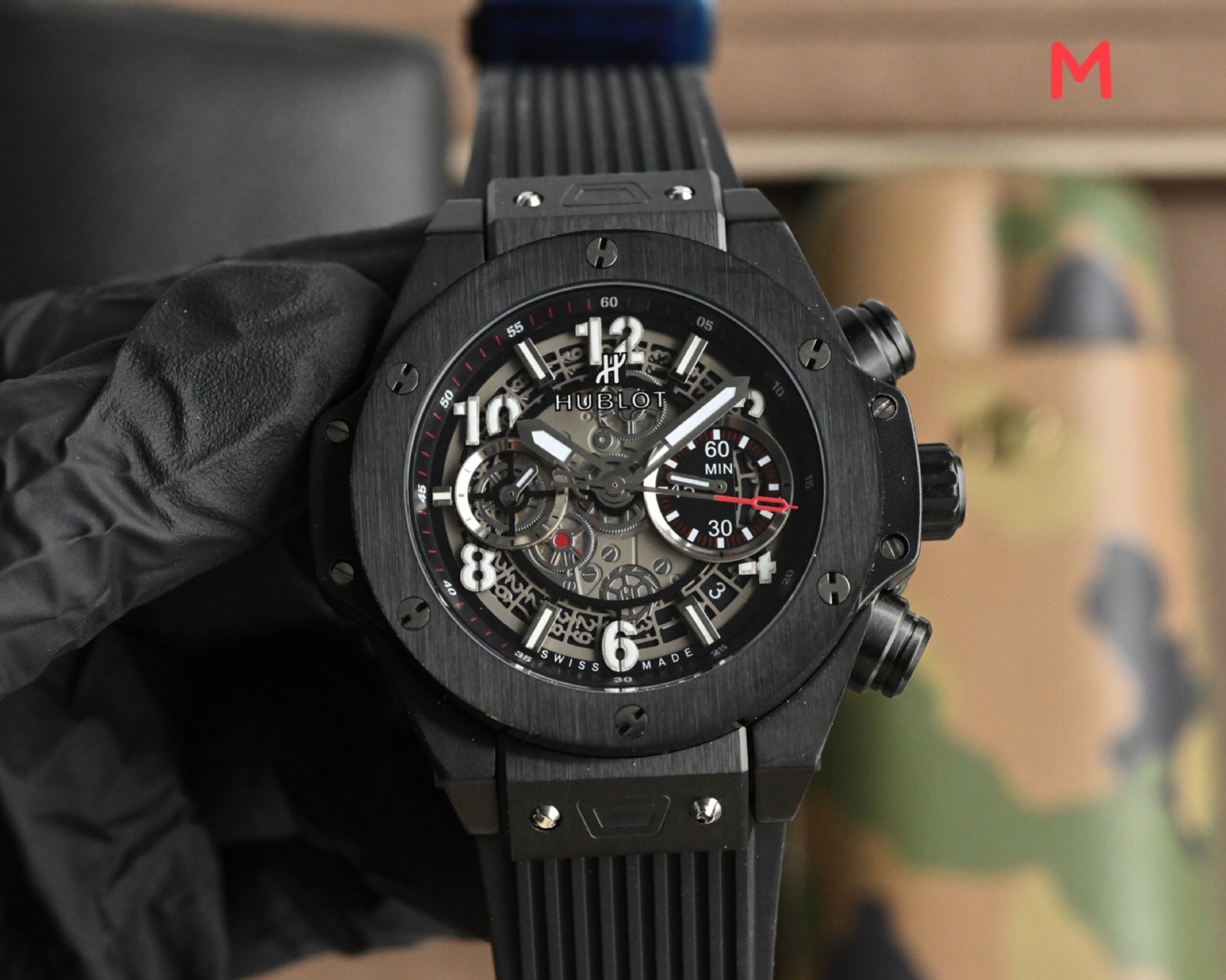 Hublot Big Bang Unico Rose Gold with Black Dial and Blue Strap