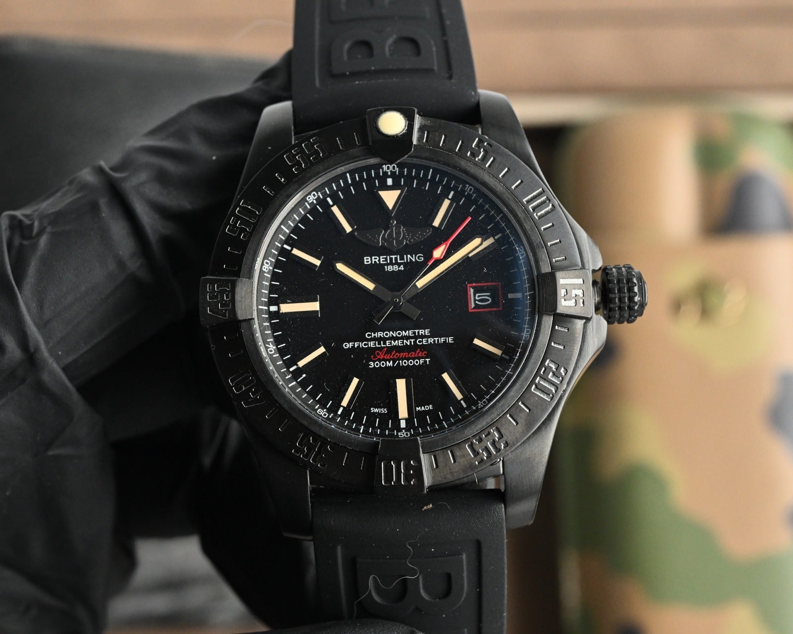 Breitling Super Avenger Automatic Watch 44mm | Black, Yellow Dial | Rubber & Fabric Strap