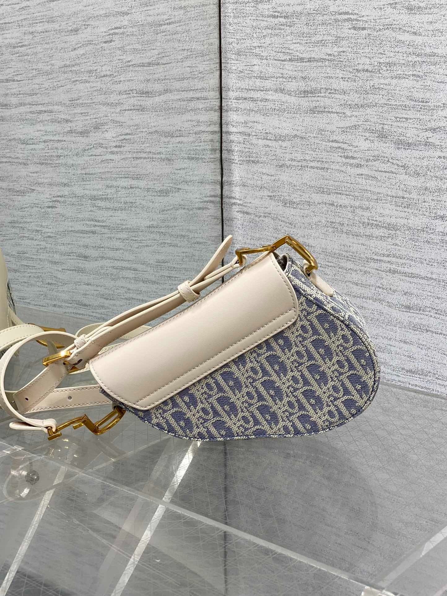 Christian Dior Saddle Bag 19.5cm | Sky Blue Raffia Oblique