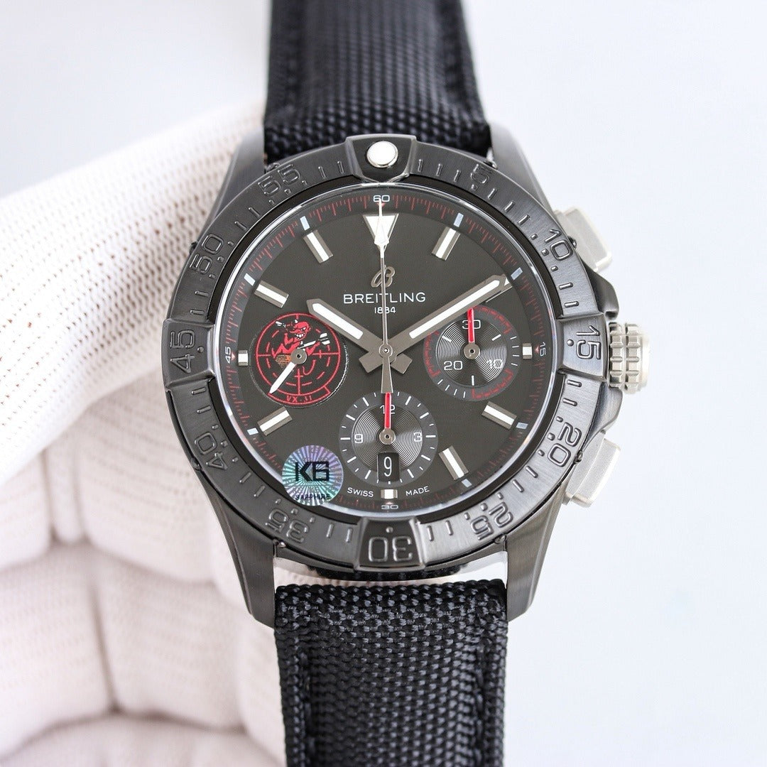 Breitling Super Avenger Chronograph 46 Automatic Watch | Men's Black/Blue Dial & Nylon Strap