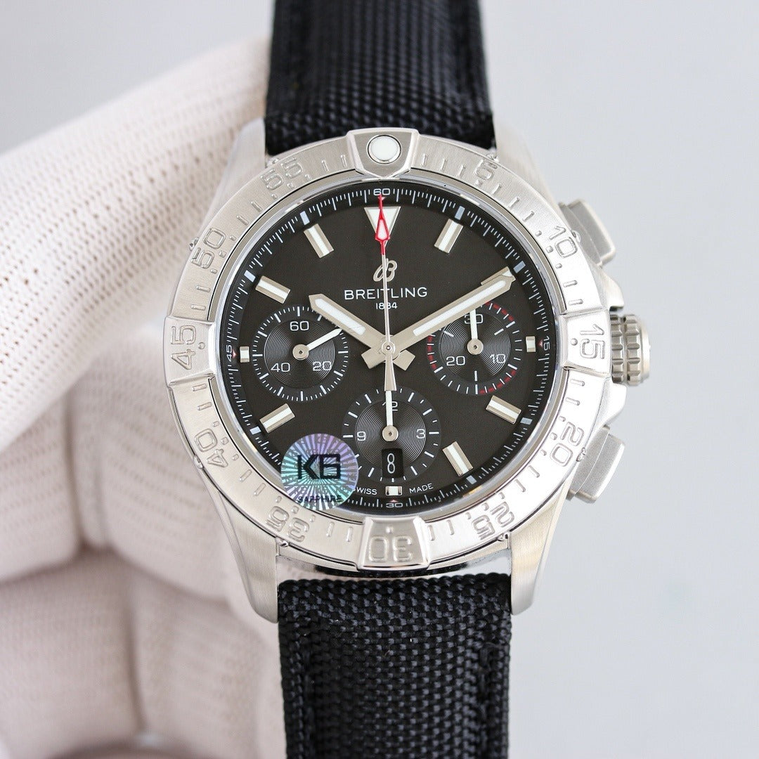 Breitling Chronograph Black Dial Men’s Watch – Tactical Carbon Fiber Case, Swiss Made, 44mm