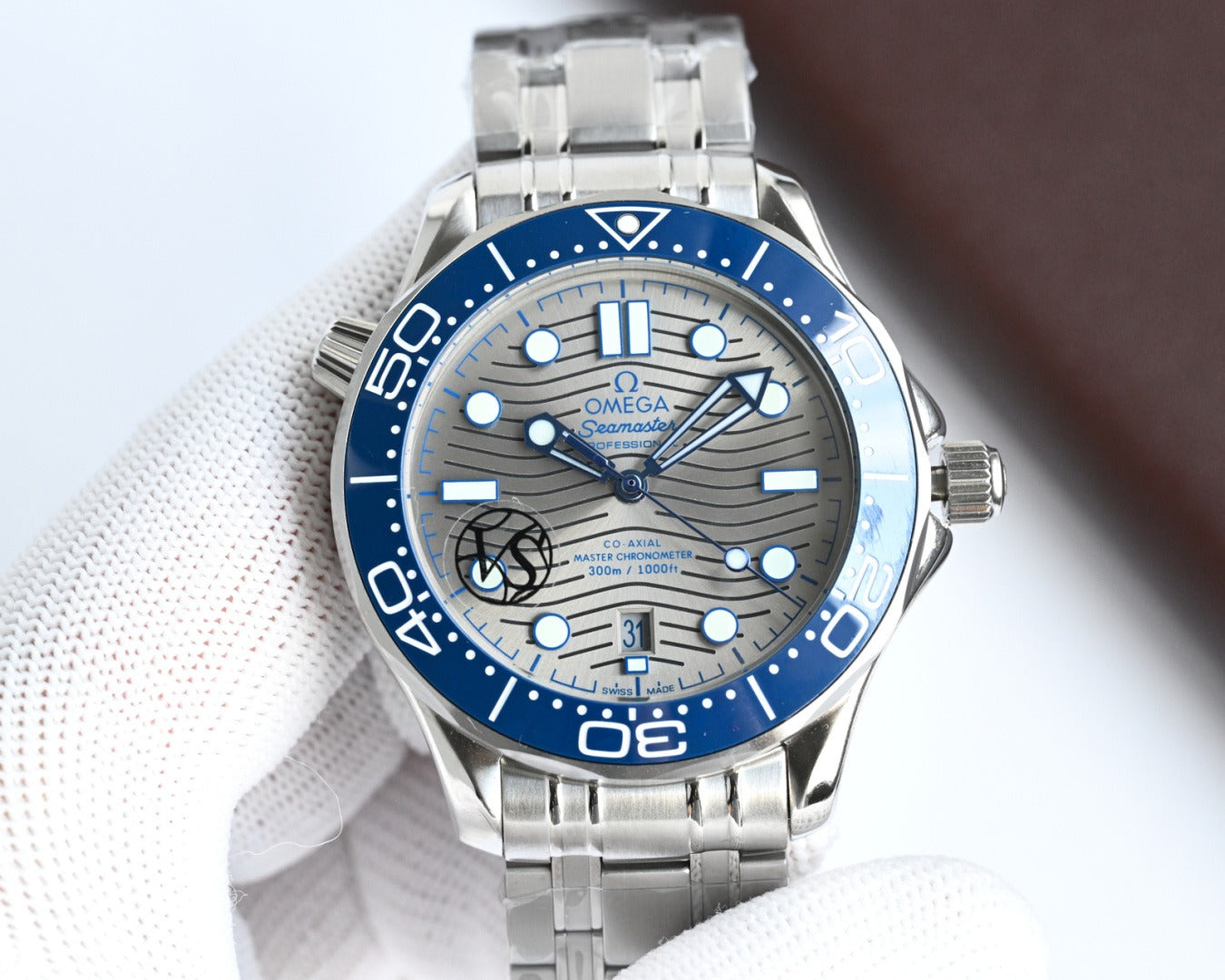 Stainless Steel Omega Seamaster with White Ceramic Dial