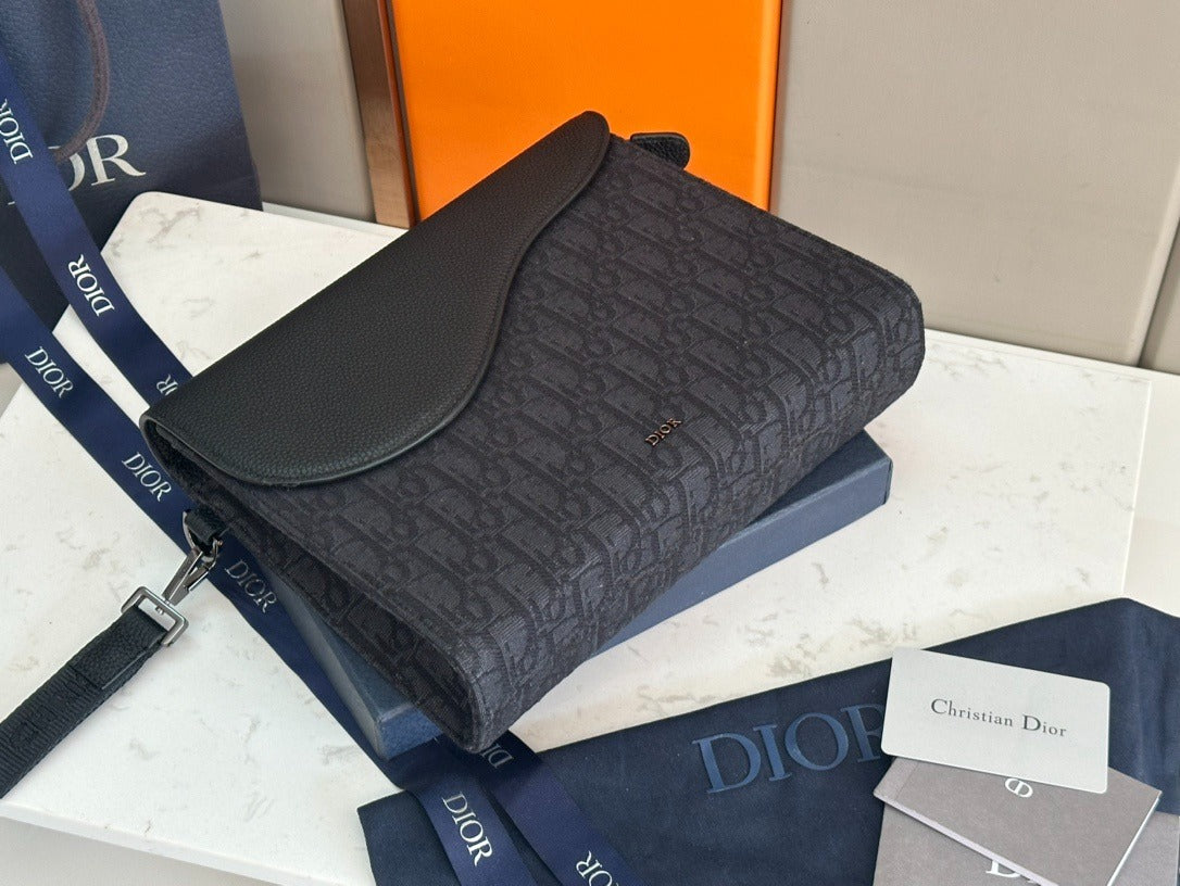 Christian Dior Oblique Flap Pouch | Black Monogram Leather Crossbody
