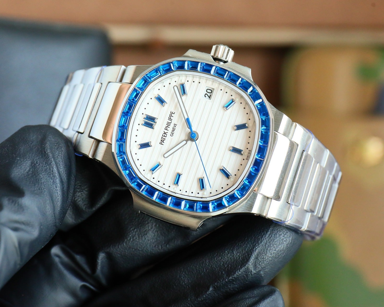Patek Philippe Nautilus Style Automatic Watch | Sapphire Bezel, Stainless Steel